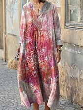halpa Boho-mekot-Naisten Maksimekko Kesämekko A linjainen mekko Vapaa-aika Boheemi Pyhäpäivä Loose Fit Kuvitettu Geometrinen Pitkähihainen V kaula-aukko Punastuvan vaaleanpunainen Sininen Purppura Apila Kesä Kevät