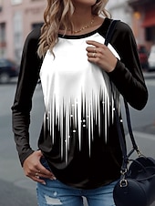 abordables T-shirt Art &amp; Design-Femmes T-shirt Graphique Géométrique Élégant Occasionnel manche longue Col ras du cou Hauts Réguliers Quotidien Week-end Imprimé Blanche Jaune Rose Claire Bleu Violet Printemps Automne Hiver