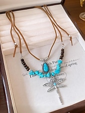 olcso Női nyaklánc-női réteges szitakötő türkiz nyaklánc – bohém medálékszer fesztiválokra, hétköznapi viseletre és ajándékba