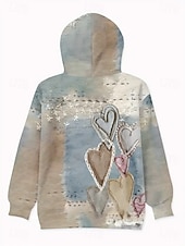 preiswerte Streifen- und geometrische Kapuzenpullover-Damen Kapuzenpullover Druck Grafik Geometrisch Warm Vintage Mode Langarm Mit Kapuze Normale Oberteile Straße Alltagskleidung Ferien Orange Leicht Blau Herbst Winter