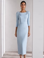 halpa Cocktailmekot-Holkkimekot  pylväs cocktail-mekot Elegantti mekko virallinen häät ankle pituus 3/4 hihainen pyöreä kaula-aukko stretch crepe halkiolla