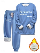 abordables Ensembles deux pièces-Femmes Élégant Chaud Mode Ensembles deux pièces Survêtement Ensembles de Pantalons manche longue Manche Évêque Col ras du cou Graphique Lettre Imprimé Extérieur Vacances Quotidien Noir Rose Claire