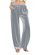 Недорогие широкие ноги и высокая талия-Жен. Широкие Вельветовые брюки Брюки Уличный стиль На каждый день Полная длина Средняя талия Полотняное плетение Карман Эластичный шнурок Удобный Для улицы Праздники выходные