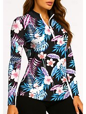 cheap Women's Shirt-Women's Plants Floral Tropical Floral Botanical Tops Golf Polo Shirt Tennis Shirt Tennis Tee Long Sleeve Print Quarter Zip Pullover UPF50+ UV Protection Elastic Breathable Volleyball Tennis Golf