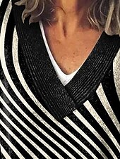 preiswerte Grafische Muster und Details-Damen Pullover Mode Farbblock Gerippt V Ausschnitt Gestrickt Langarm Normale Oberteile Stricken Ferien Ausgehen Wochenende Schwarz Winter