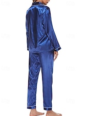 Χαμηλού Κόστους Πιτζάμες και νυχτικά-Γυναικεία Σαλόνια Μοντέρνα Καθημερινό Μαλακή Μονόχρωμες Σατέν Μεταξωτές Πιτζάμες Πιτζάμες Κουμπιά Παντελόνι Καθημερινά Κρεβάτι Μακρυμάνικο Πέτο Μπλε Λίμνης Μαύρο Σαμπανιζέ Κρασί Βυσσινί