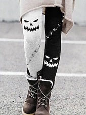 billiga Halloween Bottoms-Dam Byxor Damasker Mysiga leggings Streetwear Ledigt Fullängd Hög midjaPantsHalloween Pumpa Elastisk midja Mönster Mateial som andas Bekväm Elastisk Semester Gata Dagliga kläder Vit Purpur Orange