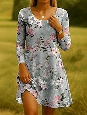 ieftine rochie florală-Pentru femei Rochii Midi Rochii Tricou Rochie de Vară Rochie A line Casual Zilnic Concediu Dată Fit regulat Floral Grafic Manșon Lung Stil Nautic Negru Alb Albastru piscină Verde Închis Var