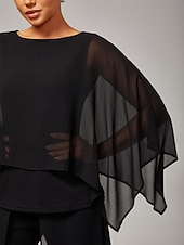 economico Bluse e camicie-Per donna A mantellina Stile casual Chiffon Modal Colore Solido / Tinta Unita Abbigliamento quotidiano Tè Riunione di famiglia Senza maniche Nero Girocollo A mantellina Senza Maniche Elegante