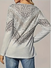 billige Boho t-skjorte-Dame T skjorte Grafisk Stripet Årgang Stilfull Fritid Langermet V-hals Vanlige topper Daglig Helg Knapper Trykt mønster Lysegrønn Blå Grønn Grå Høst Vinter