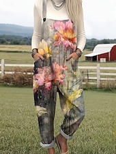 abordables Combinaison Florale-Femmes Combinaison Actif Fleuri Sans manches Col rond Avec Poches Imprimé Vacances Quotidien Coupe Ample Jaune Bleu Orange Printemps