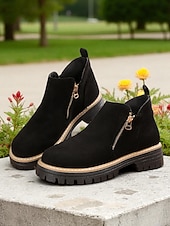 abordables Bottines-Bottines grises en similicuir pour femme – fermeture zippée latérale, semelle crantée antidérapante, style streetwear automne-hiver élégant