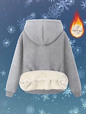 baratos Moletons forrados de fleece-Mulheres Pulôver Moletom Com Capuz Letra Roupa de rua Casual Manga Longa Com Capuz Tops regulares Rua Feriado Imprimir Azul Marinha Cinzento Claro Inverno
