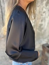 preiswerte Damen Einfache Oberteile-Damen Hemd Bluse Einfach Modern Lässig Langarm V Ausschnitt Normale Oberteile Täglich Ausgehen Schwarz Champagner Braun Aprikose Grau Herbst