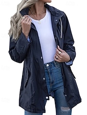baratos jaqueta ativa-Mulheres Casaco com capuz Jaquetas de chuva impermeáveis Capas de chuva Manter Quente Confortável Zíper Bolsos Ao ar livre Casual Tecido Para Noite Casual / Diário Zíper Padrão Com Capuz Normal Manga