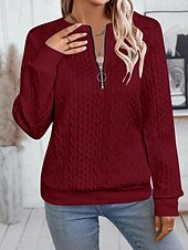 economico Felpe e Sweatshirt Texturizzati-Per donna Felpa con texture Felpe Felpe con cerniera Semplice Streetwear Casual Comodo Manica Lunga Collo Alto Top Regolari Streetwear Ferie Uscire Zip a un quarto Bianco Rosa Vino Rosa scuro Blu