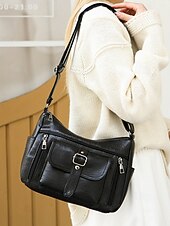 abordables Sacs à bandoulière-Sac à bandoulière en similicuir pour femme – Sac à main vintage multi-poches pour le travail, les voyages et le quotidien