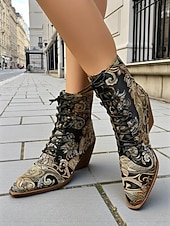 Bottines à lacets en jacquard vintage édouardien pour femmes - bottines à talons compensés à fleurs baroques pour fêtes rétro, mode d'automne des années 1900-1910 et costumes à thème