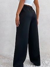 お買い得  ワイドレッグ＆ハイウエスト-女性用 ワイドレッグ スラックス ストリートファッション カジュアル 全長 ナチュラルウエスト 平織り ポケット 弾性ウエスト 快適 バケーション 日常 お出かけ グレー ブラック 冬 レギュラー