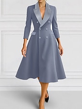 levne Délka čaje-A-line blazer šaty matky nevěsty šaty smoking elegantní jednoduché minimalistické V výstřih špicatý klop tea délka midi délka flap kapsy pružná krepa 3/4 délky rukáv s zakrytými knoflíky