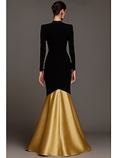 preiswerte Abendkleider-A-Linie Meerjungfrauenschnitt Abendkleid Elegant Kleid Formell Hochzeit Bodenlang Langarm V Ausschnitt Stretch-Crêpe mit Falten 2025