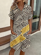 voordelige Strepen- en geometrische jurk-Dames Mini-jurk Shirtjurk Casual jurk Jurk met print Modieus Modern Dagelijks Strand Weekend Normale pasvorm Gestreept Korte mouw Overhemdkraag Khaki Zomer Lente Herfst