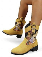 זול מגפיים קאובוי ומערב-מגפי בוקרים מזמש לנשים עם אבזם בהדפס נמר ועקבים נמוכים, נעליים אופנתיות אורבניות