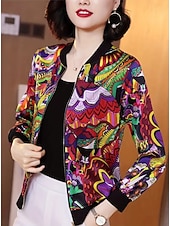 preiswerte Bomberjacke-Damen Freizeitjacke Warm Schnelltrocknend Reißverschluss Tasche Elegant Mode Täglich Einfach Tarnung Urlaub Lässig Täglich Ferien Kurz Baseball-Kragen Normale Passform Langarm Oberbekleidung Fuchsie