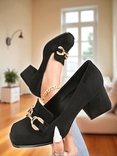 abordables Chaussures sans lacet et mocassins femme-Mocassins à talon carré en daim bordeaux pour femmes - chaussures habillées à enfiler à bout carré avec détail mors doré, style rétro classique pour le bureau, les tenues d&#039;affaires et les occasions