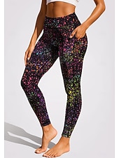 cheap Yoga Leggings &amp; Tights-Women's pilates leggings fitness pants Gym Leggings Pockets Stamp Duty Side Pockets Pilates Gym Gym Workout Pants Tights Leggings Graphic Abstract Graffiti Black Sports Activewear Stretchy Tight Fit