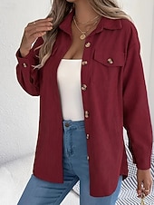 economico Top Semplici da Donna-Per donna Camicia Blusa con texture Blusa Semplice Moderno Casual Manica Lunga Colletto a Camicia Top Regolari Quotidiano Uscire Tasca Bottoni Nero Vino Cachi Autunno