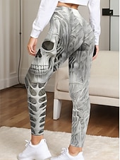 levne Halloween kalhoty-Dámské Legíny prázdniny Vinobraní Módní Po kotníky Vysoký pasPantsHalloween Grafika Lebky předvečer Všech svatých Potisk Yumuşak Prodyšné Elastické Dovolená ulice Ležérní Bílá Vodní modrá Trávov