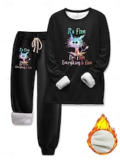 economico Tute da donna-Set di pigiami da donna foderato in pile elegante caldo moda set di due pezzi tuta pantaloni maniche lunghe collo rotondo grafica con animali stampa lettere outdoor quotidiano nera rosa scuro blu