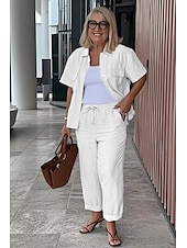 abordables Ensembles chemisiers pour femmes-Femmes Taille EU / US Ensembles de Pantalons Manche Courte Noir Blanche Gris Automne