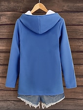 halpa Raidalliset ja geometriset huiput-Naisten Pullover-huppari Kuvitettu Kirjain Lämmin Vapaa-aika Sherpa Fleece Pitkähihainen Hupullinen Pitkät topit Katu Arkikäyttö Kausaliteetti Painettu Tumma vaaleanpunainen Sininen Harmaa Syksy Talvi