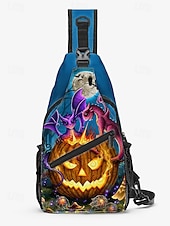 tanie Torby-Męska torba typu crossbody z motywem czaszki na Halloween od Sarah Richter – inspirowana stylem vintage czaszka z pomarańczowymi akcentami, wyjątkowa sztuka na imprezy halloweenowe, festiwale i codzienne stylizacje