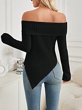 abordables Pull de Noël-Femmes Chemisier Uni Élégant Moderne manche longue Épaules Dénudées Hauts Réguliers Fête Sortir Nœud Dos nu Noir Blanche Rose Claire Abricot Bleu clair Automne