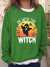 abordables Sweatshirt et Hoodie d&#039;Halloween-Sweatshirts Femme Halloween Graphique Chauve-souris Lettre Vintage Mode Décontractée Manches Longues Col Ras du Cou Tops Normaux Imprimé Décontracté Noir Rouge Marron Vert Kaki Automne Hiver