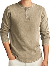 preiswerte Lässiges Henley-T-Shirt-Herren Henley Hemd T-Shirt Langarmshirt Langarm Henley Herbst Winter Retro Mode Designer Nostalgisch Mode Jahrgang Urlaub Straße Ausgehen Marineblau Schwarz Hellgrün Top T-Shirt für Herren