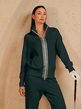 cheap Sweatshirt &amp; Outerwear-Women&#039;s Golf Jacket Dark Grey Black White Long Sleeve Top Ladies Golf Attire Clothes Outfits Wear Apparel