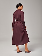 economico Abiti floreali-Abito da donna casual boho maxi a vita media in lyocell rosso vino, comodo e traspirante, con cintura regolabile