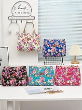 levne Kabelky a tote tašky-Dámské Kabelky do ruky Na rameno Plátno Nakupování Ležérní Běžné / Denní Zip Velká kapacita Skládací Květiny Černá Bílá Růžová