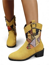 זול מגפיים קאובוי ומערב-מגפי בוקרים מזמש לנשים עם אבזם בהדפס נמר ועקבים נמוכים, נעליים אופנתיות אורבניות