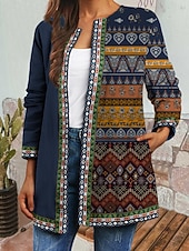 billige casual jakker-Dame Uformell jakke Vindtett Hold Varm Lomme Fargeblokk Åpen Forside Med lommer Årgang Moderne Fritid Blomstret Avslappet Daglig Fritid / hverdag Kort Crewneck Normal Langermet Yttertøy Lysegrønn