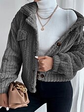 billige genserjakker-Dame Vinterfrakk Fleece-jakke Hold Varm Bekvem Lomme Knapper Mote عادي Ut på byen Helg Enkeltkneppet Normal Aftæpning Normal Langermet Yttertøy Svart Brun Mørkegrå Vinter