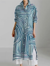 abordables Robes-chemises-Femmes Robe Longue Maxi Robe Robe Chemise Robe Décontractée Robe Imprimée Mode Moderne Quotidien Week-end Coupe régulière Géométrique Fleur manche longue Col de chemise Jaune Rouge Bleu Kaki