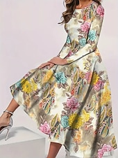 abordables Robes fleuries décontractées-Femmes Robe maxi Robe ajustée et évasée Vacances Occasionnel Boho Soirée Quotidien Sortir Coupe régulière Fleuri Graphique À pois manche longue Col ras du cou Noir Marron clair Bleu Violet Automne