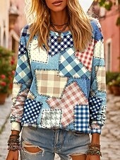 abordables Art &amp; Design Tops-Veste à capuche vintage boho imprimée en 3D pour femmes sweat à capuche patchwork à fleurs sweat graphiques géométriques vintage décontracté quotidien de rue décontracté bleu denim jaune rose bleu