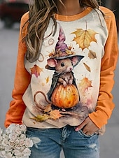economico Felpa e Hoodie di Halloween-Halloween Felpa Donna Con Cappuccio Zucca Strega Moda Casual Manica Lunga Collo Giro Normale Top Casual Stampa Nera Bianca Gialla Arancione Estate Primavera Autunno