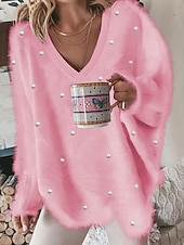 billige Solide farger-damegenser pullover-genser lodden koselig t-skjorte ensfarget ribbestrikket avslappet langermet v-hals topper daglig ute helg blonder rosa overdimensjonert høst vinter